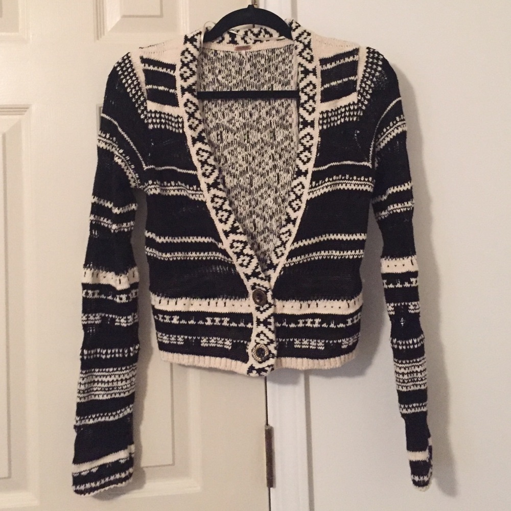 Free People Black and White cardigan Fair Isle